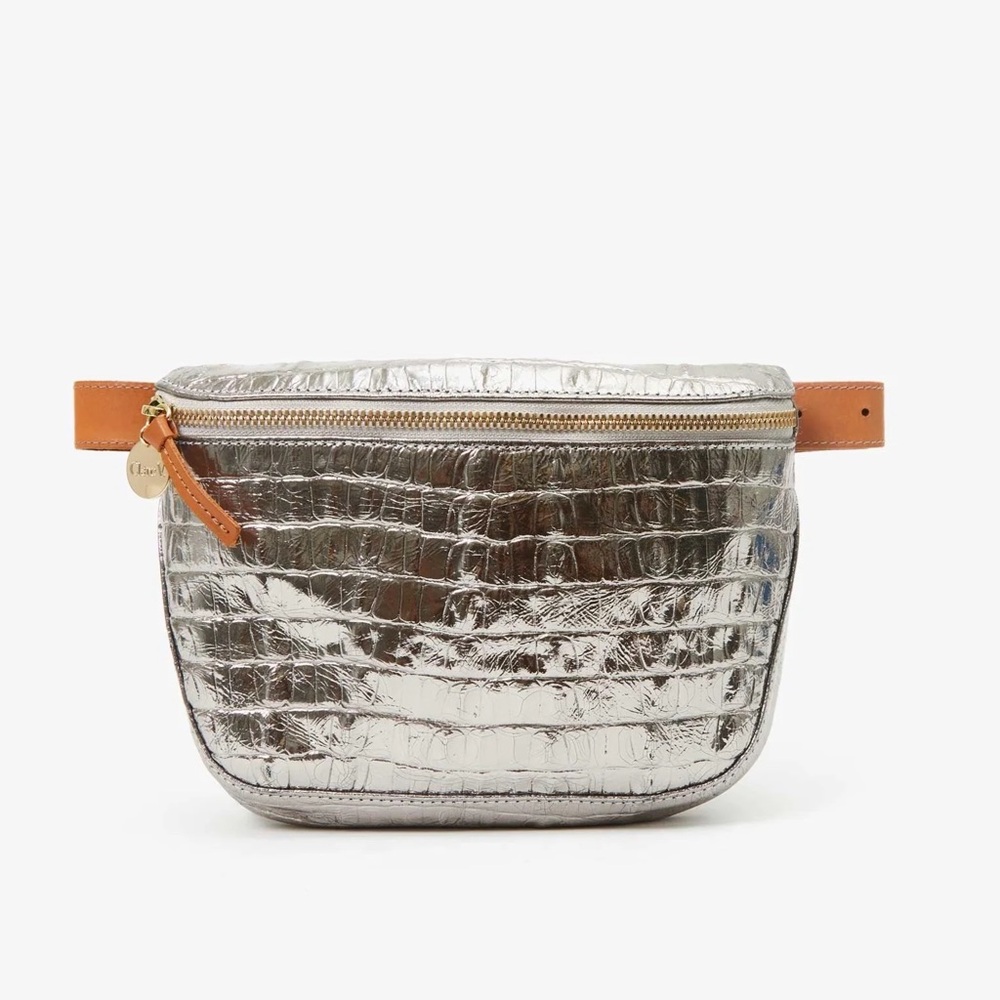 Clare V. Fanny Pack Bag — Silver Metallic Croco